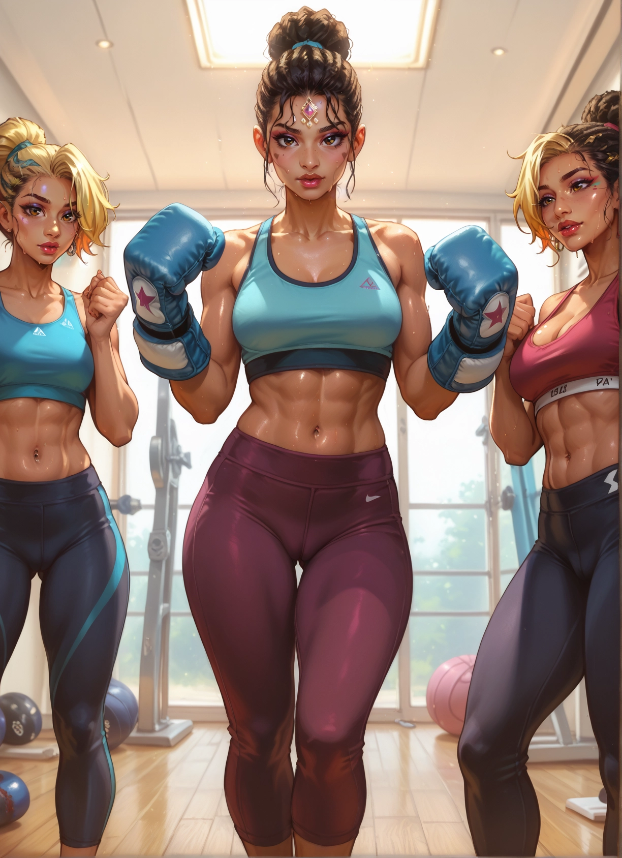multiple girls, breasts, blonde hair, boxing gloves, 2girls, abs · Yamete.gg