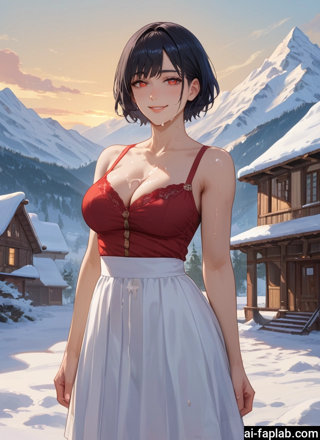 breasts, 1girl, short hair, skirt, solo, red eyes