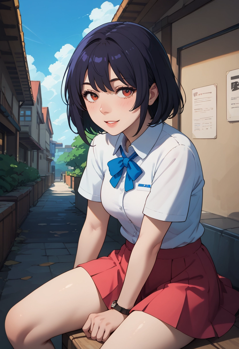 1girl, solo, skirt, red skirt, shirt, white shirt · Yamete.gg