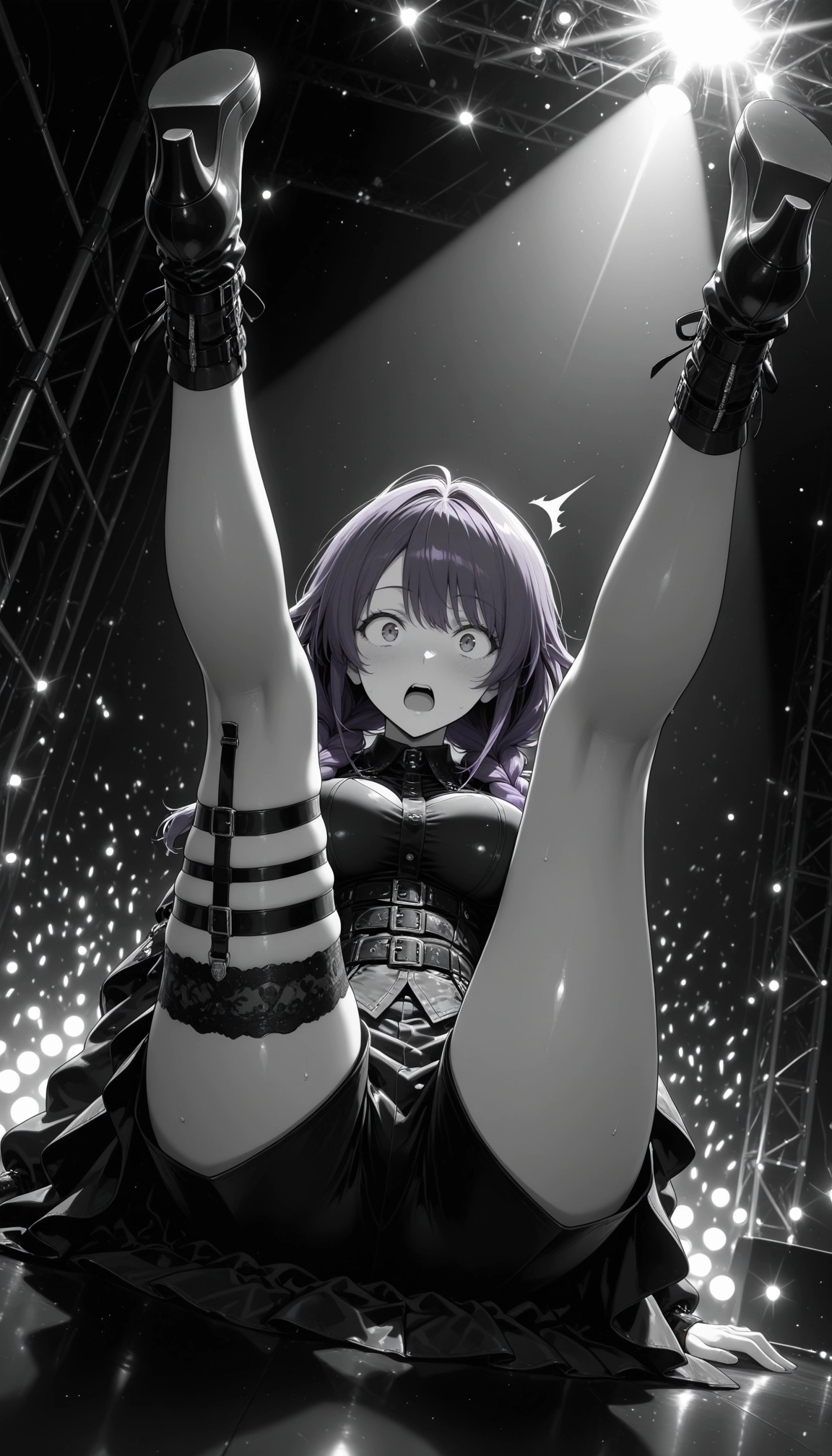 1girl, breasts, monochrome, boots, open mouth, greyscale · Yamete.gg