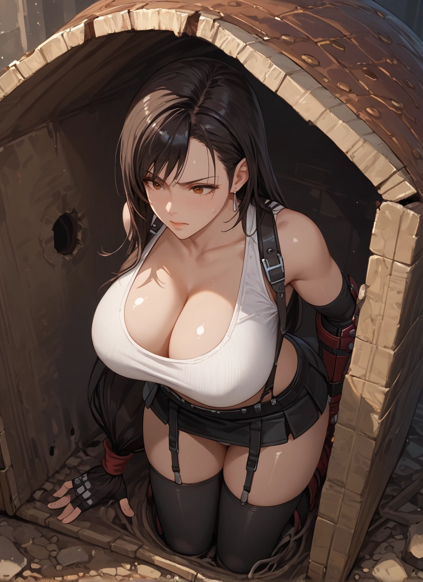 breasts, 1girl, long hair, skirt, gloves, cleavage · Yamete.gg