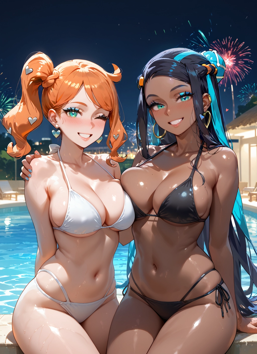 swimsuit, breasts, multiple girls, 2girls, bikini, dark skin · Yamete.gg