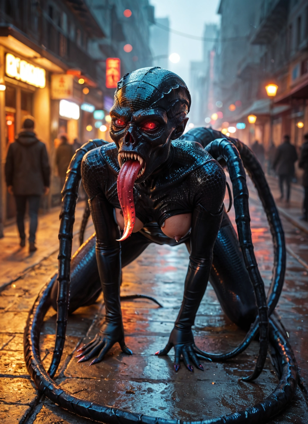 tongue, breasts, 1girl, tongue out, nipples, red eyes · Yamete.gg