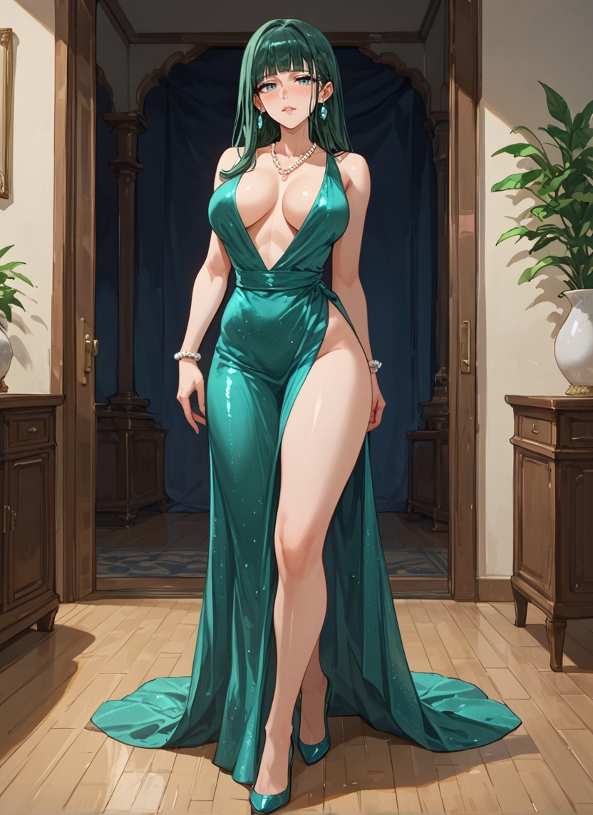 1girl, breasts, dress, jewelry, earrings, necklace · Yamete.gg