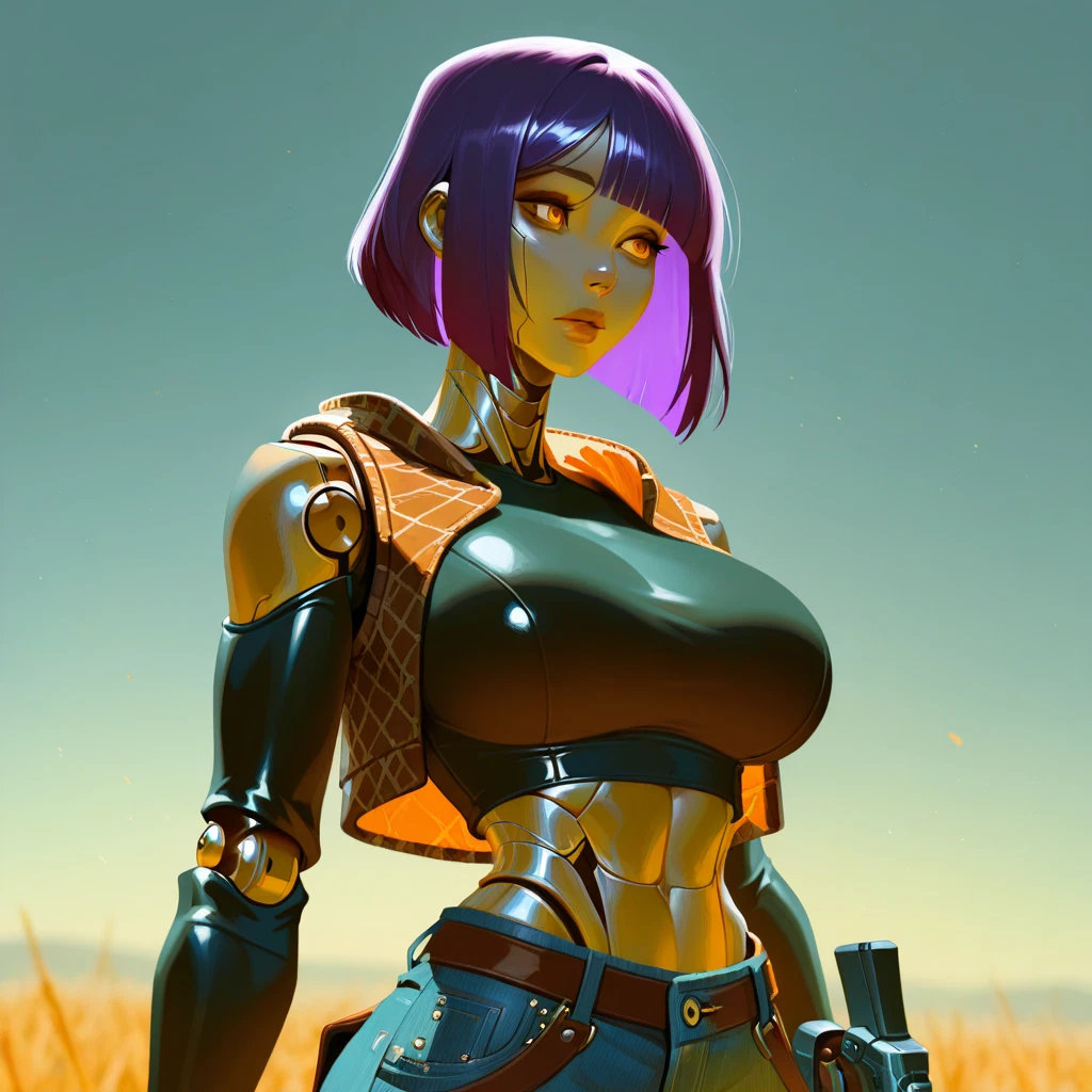 1girl, breasts, solo, weapon, purple hair, gun · Yamete.gg