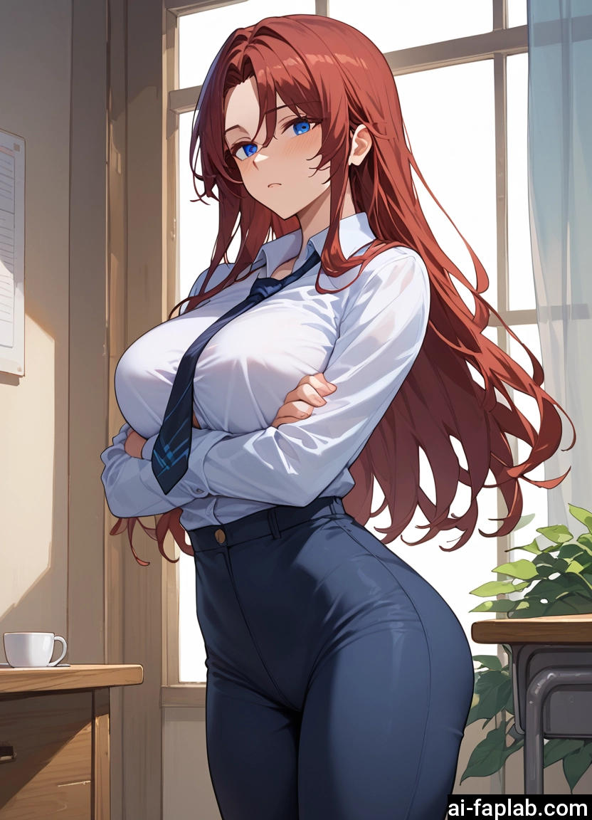 1girl, breasts, long hair, blue eyes, shirt, large breasts