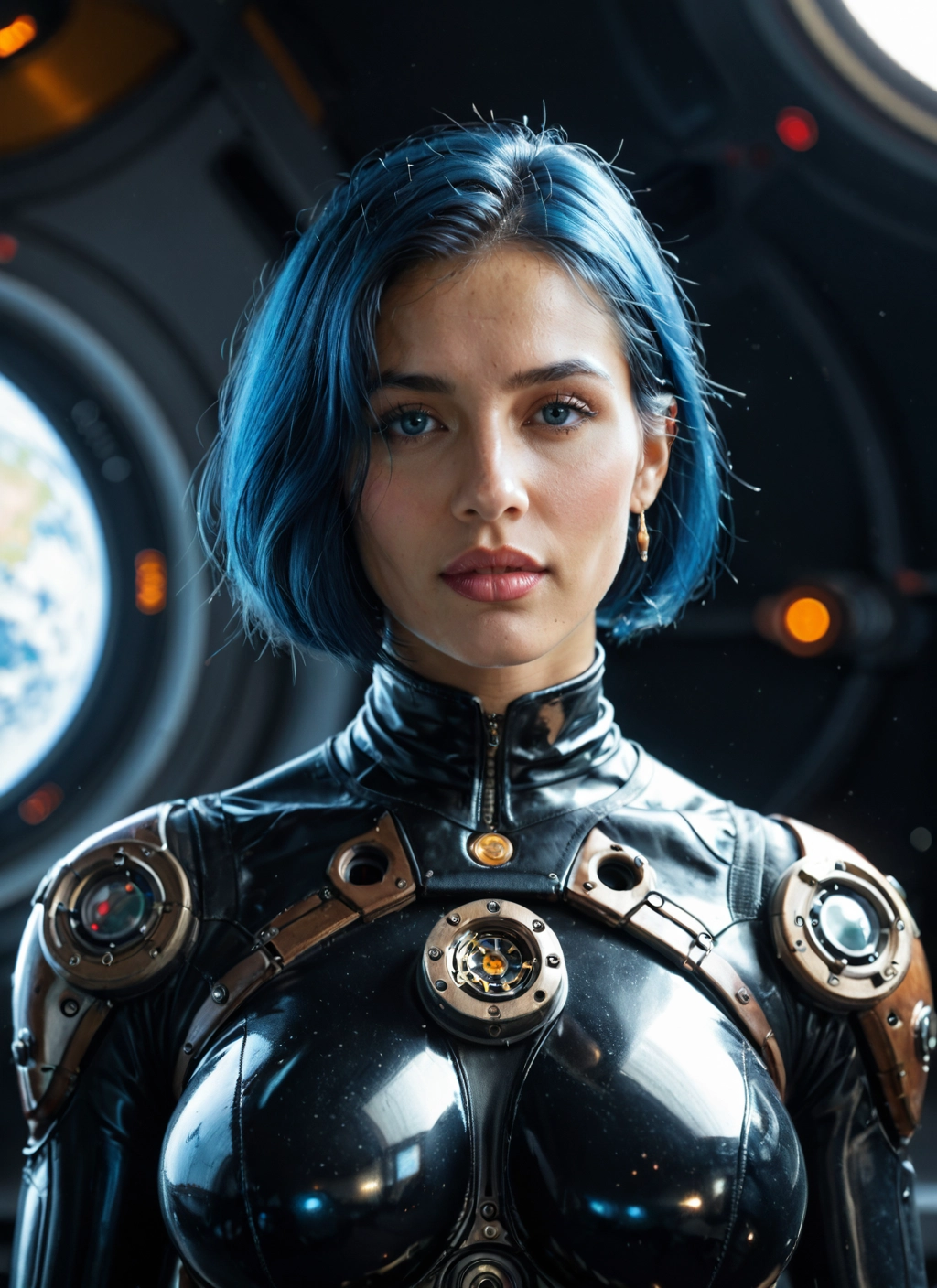 1girl, solo, bodysuit, jewelry, earrings, blue eyes · Yamete.gg