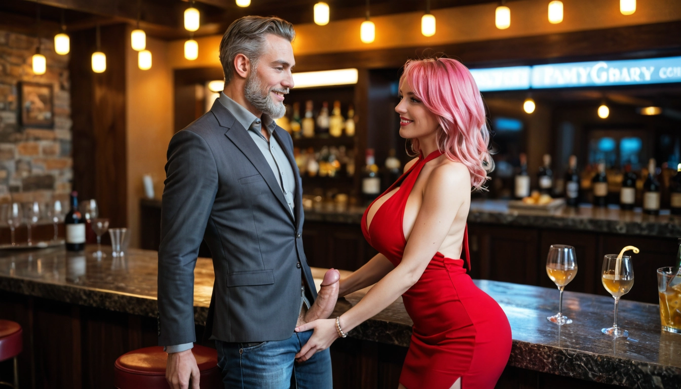 futanari, penis, 1girl, 1boy, dress, pink hair · Yamete.gg