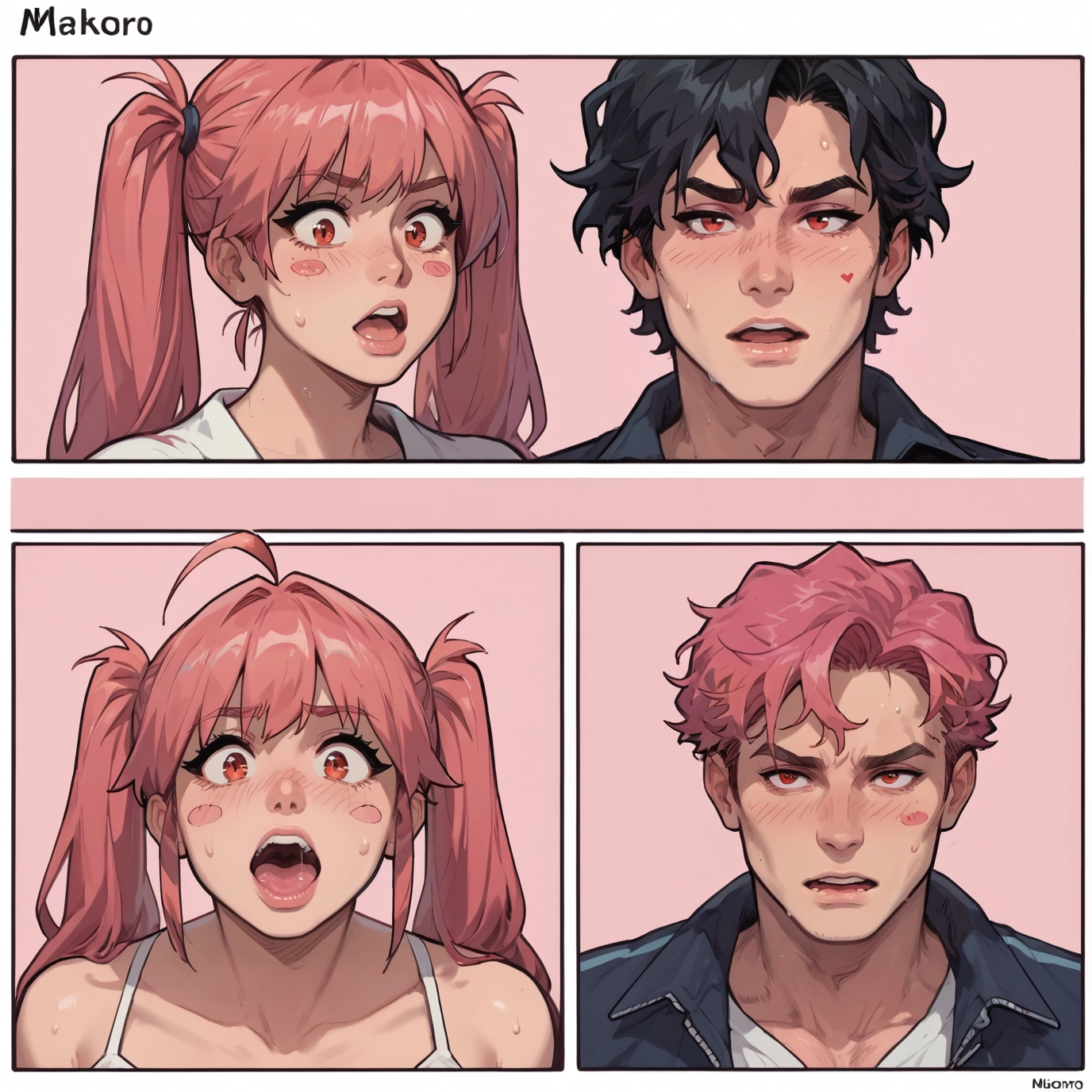 twintails, 1girl, pink hair, open mouth, multiple boys, blush · Yamete.gg