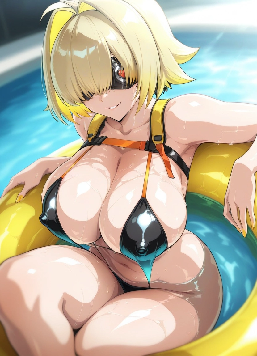 1girl, breasts, solo, swimsuit, wet, blonde hair · Yamete.gg