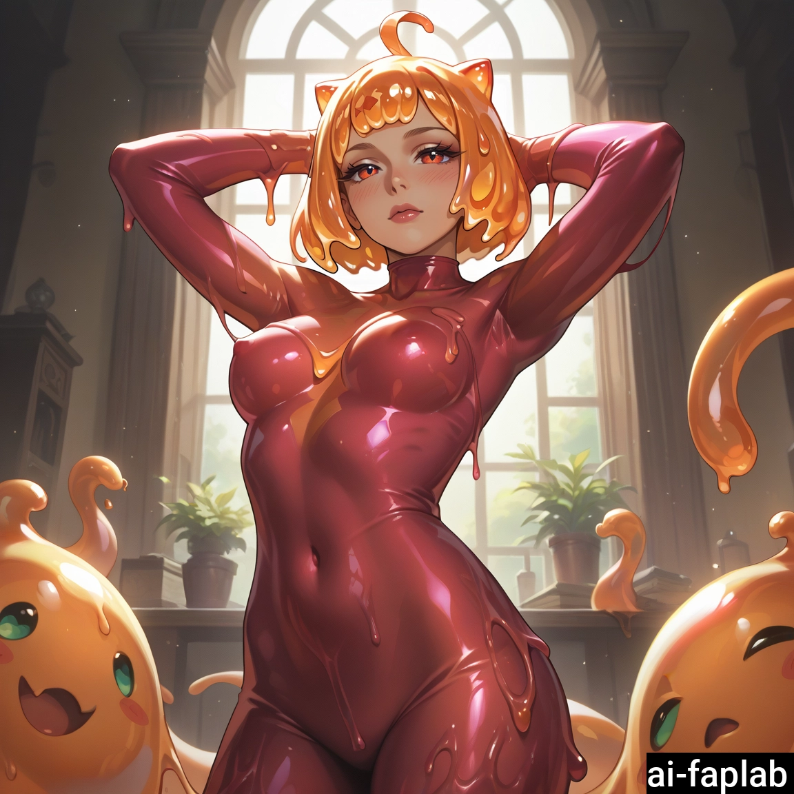 1girl, breasts, slime girl, monster girl, bodysuit, looking at viewer · Yamete.gg
