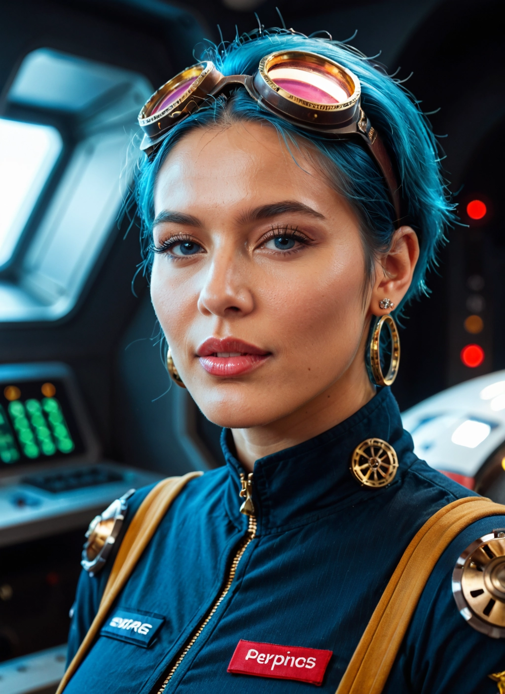 1girl, solo, goggles, jewelry, earrings, goggles on head · Yamete.gg