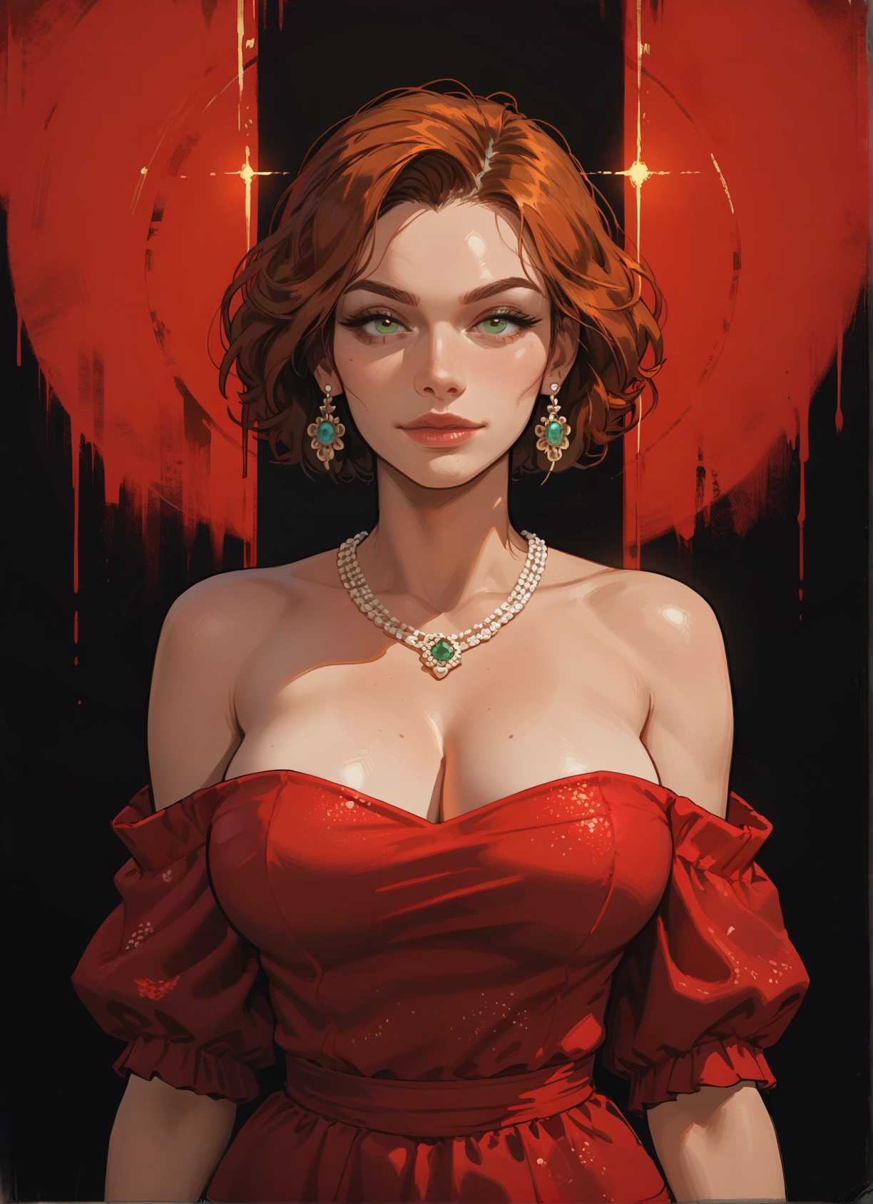 1girl, breasts, jewelry, solo, earrings, dress · Yamete.gg