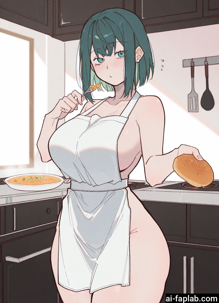 1girl, breasts, apron, naked apron, food, solo · Yamete.gg