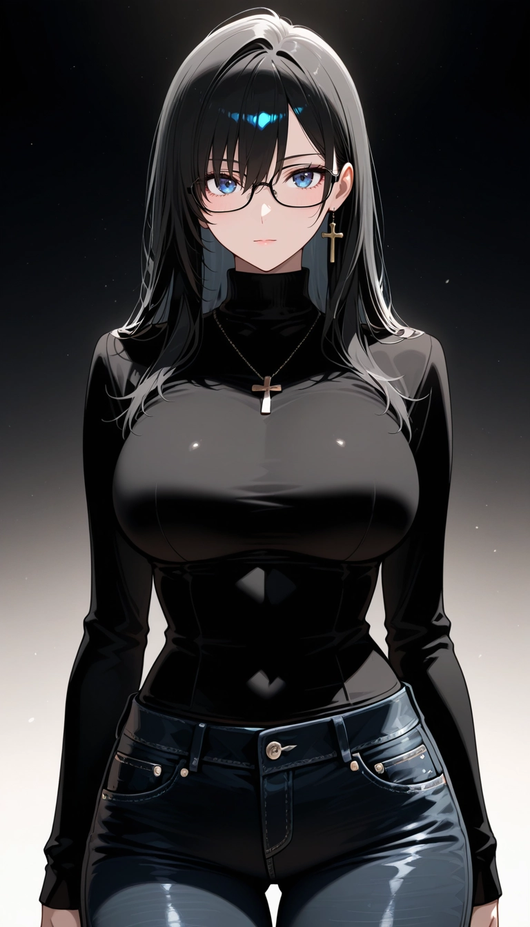 1girl, jewelry, solo, breasts, black hair, large breasts · Yamete.gg