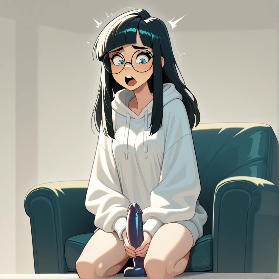 1girl, glasses, solo, hood, blue eyes, hoodie · Yamete.gg