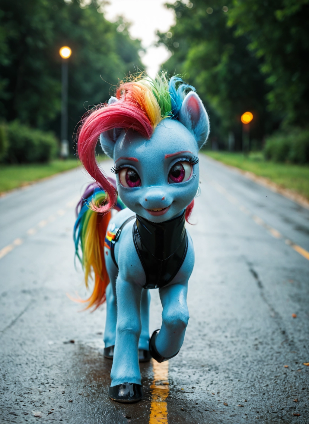furry, solo, multicolored hair, road, outdoors, blurry · Yamete.gg