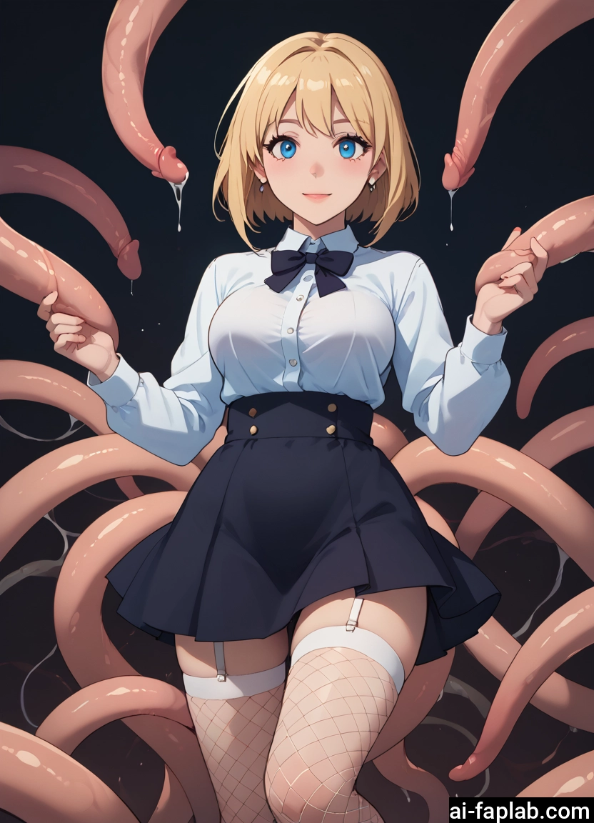 1girl, tentacles, blue eyes, skirt, thighhighs, blonde hair