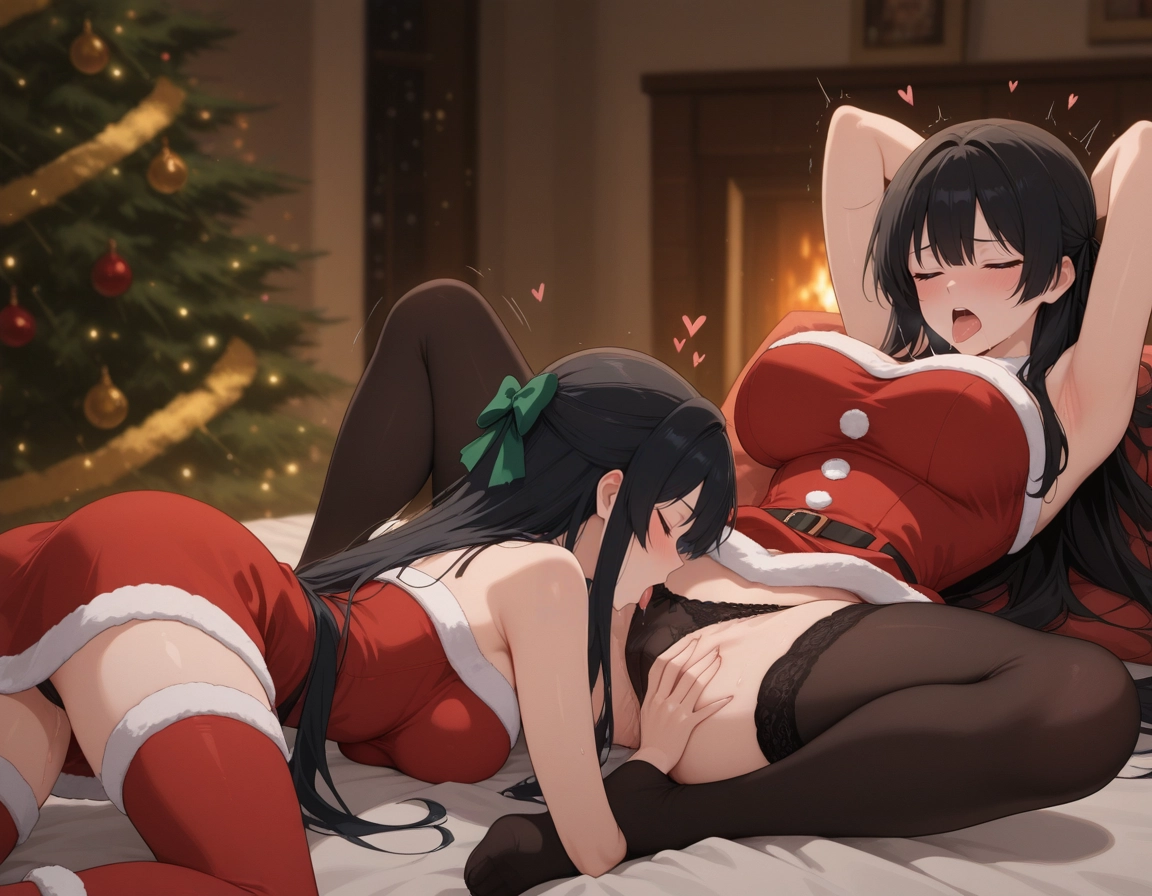 multiple girls, 2girls, black hair, thighhighs, underwear, closed eyes · Yamete.gg