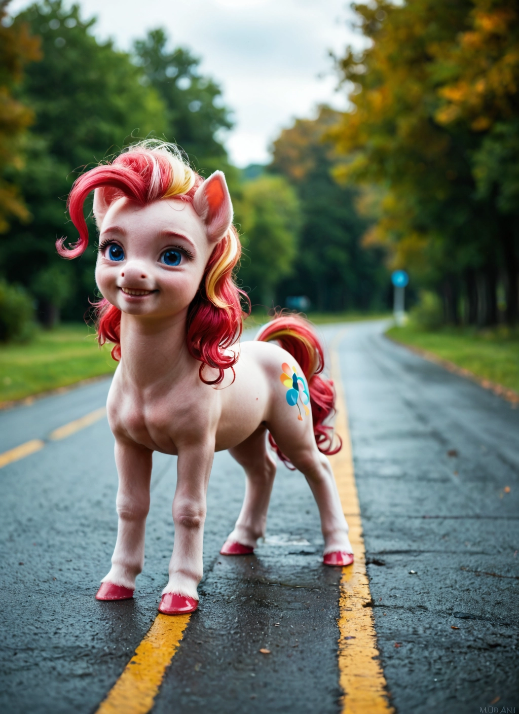 no humans, blue eyes, road, outdoors, day, smile · Yamete.gg