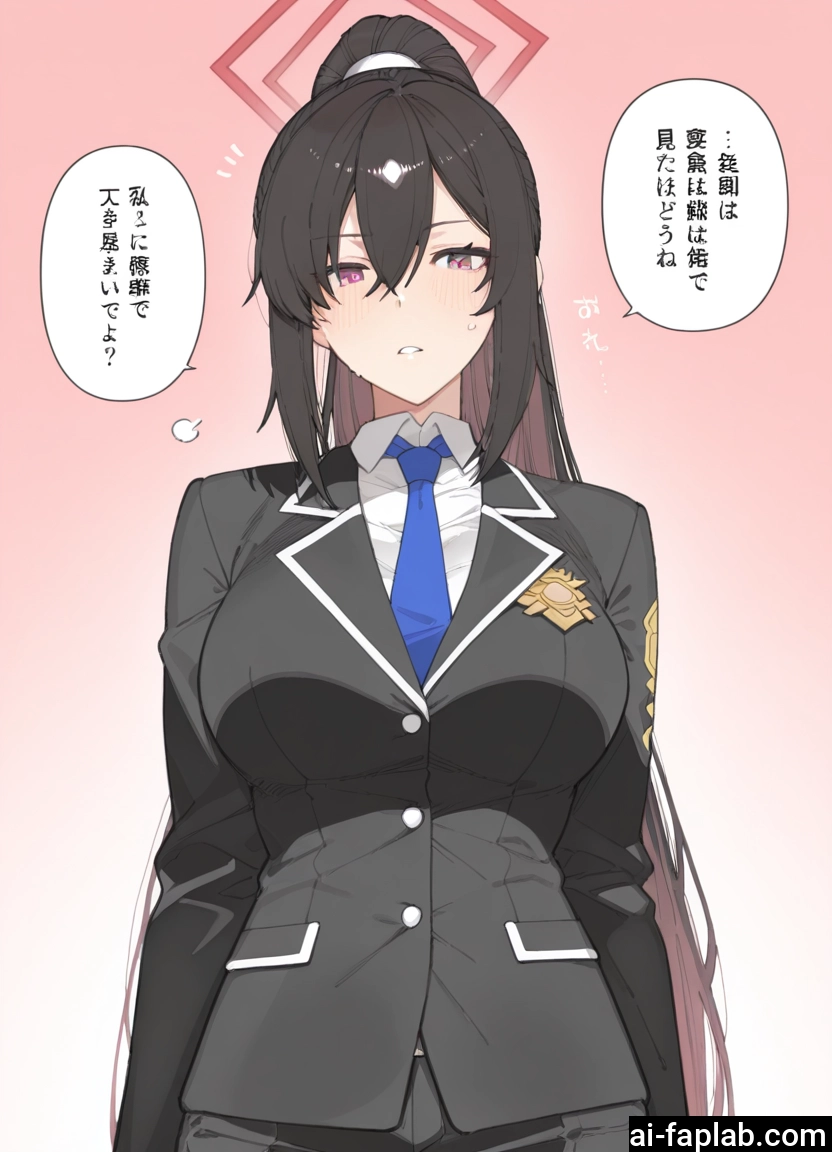 1girl, black hair, long hair, necktie, solo, breasts