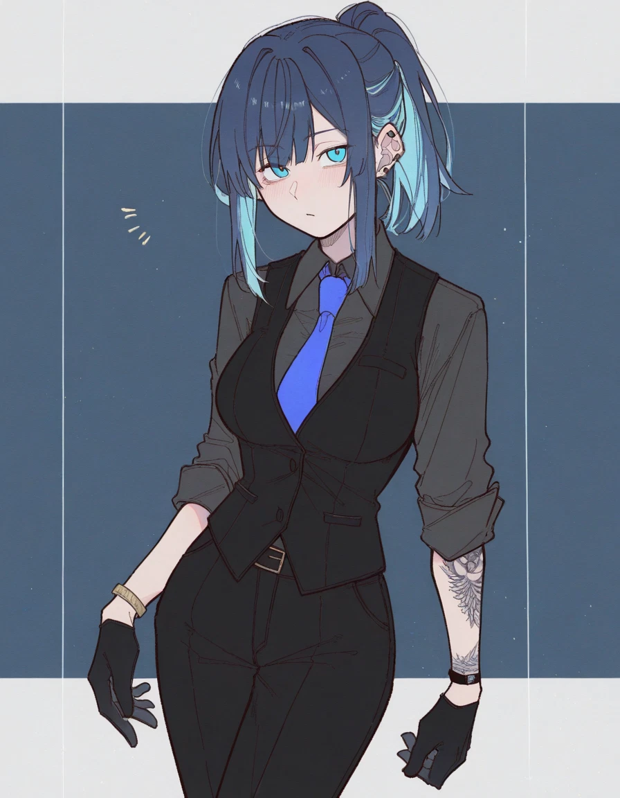 1girl, solo, gloves, necktie, blue eyes, shirt · Yamete.gg