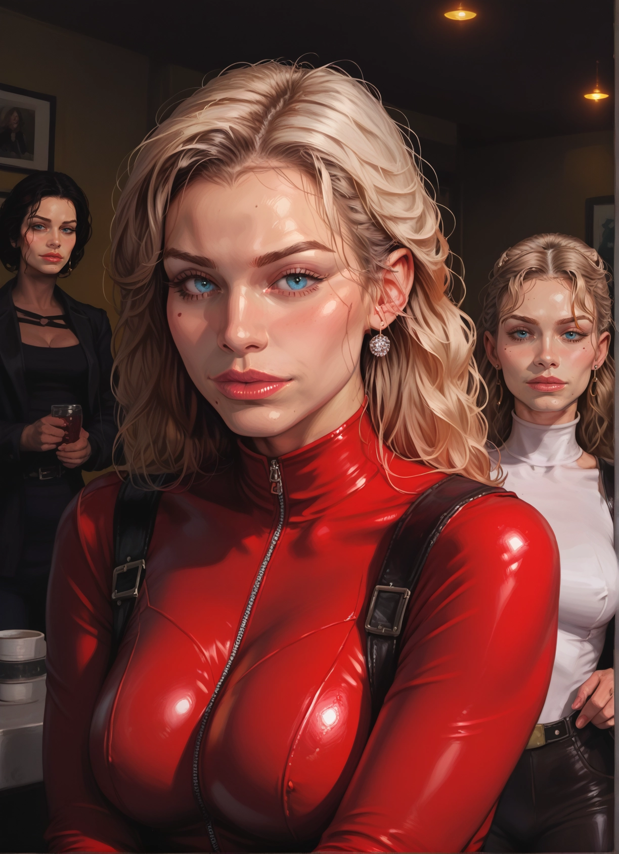 multiple girls, jewelry, earrings, mole, blonde hair, blue eyes · Yamete.gg