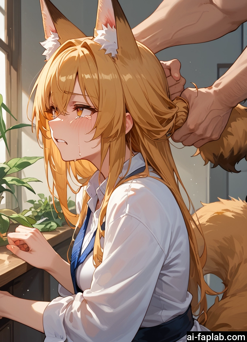 animal ears, 1girl, tail, long hair, tears, blonde hair · Yamete.gg