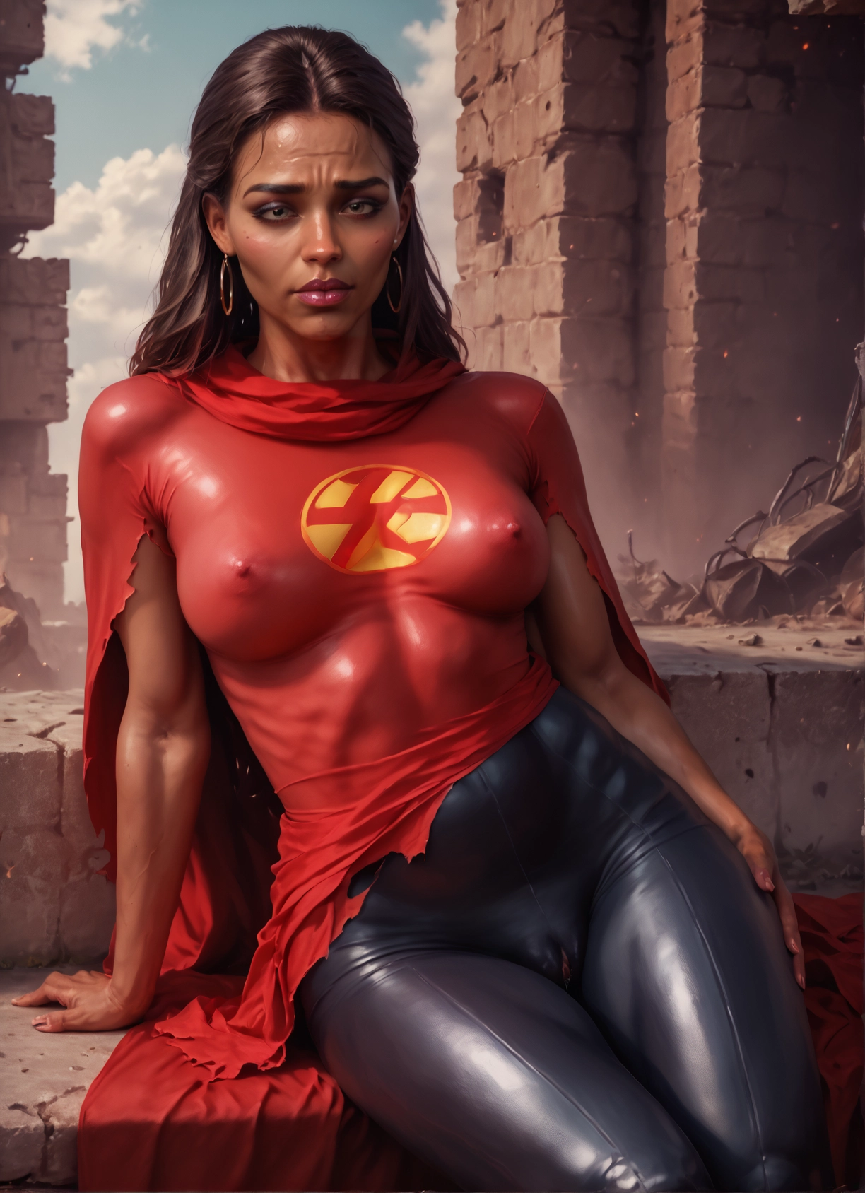 1girl, solo, breasts, jewelry, earrings, covered nipples · Yamete.gg