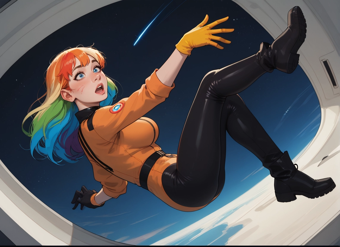 1girl, solo, gloves, multicolored hair, blue eyes, open mouth · Yamete.gg