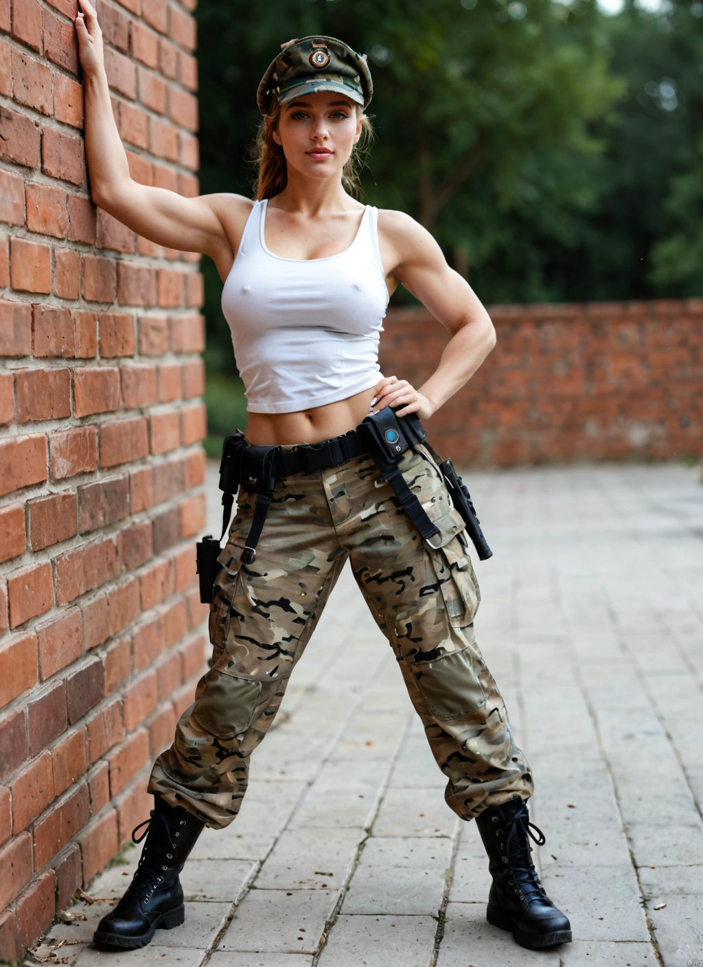 1girl, solo, breasts, boots, covered nipples, tank top · Yamete.gg