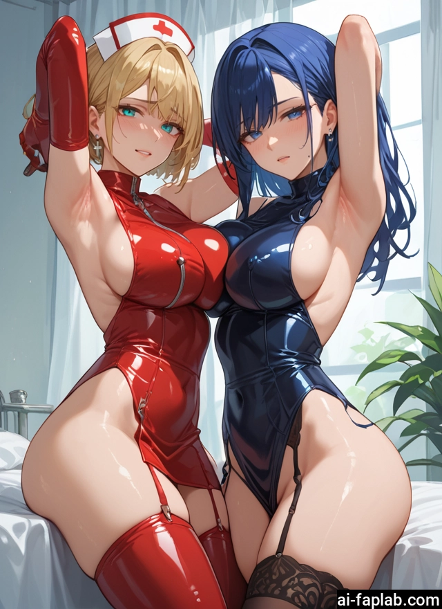 multiple girls, 2girls, breasts, armpits, thighhighs, gloves · Yamete.gg