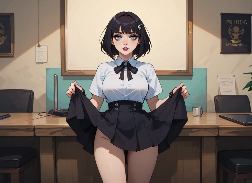 1girl, skirt, solo, blue eyes, clothes lift, skirt lift · Yamete.gg