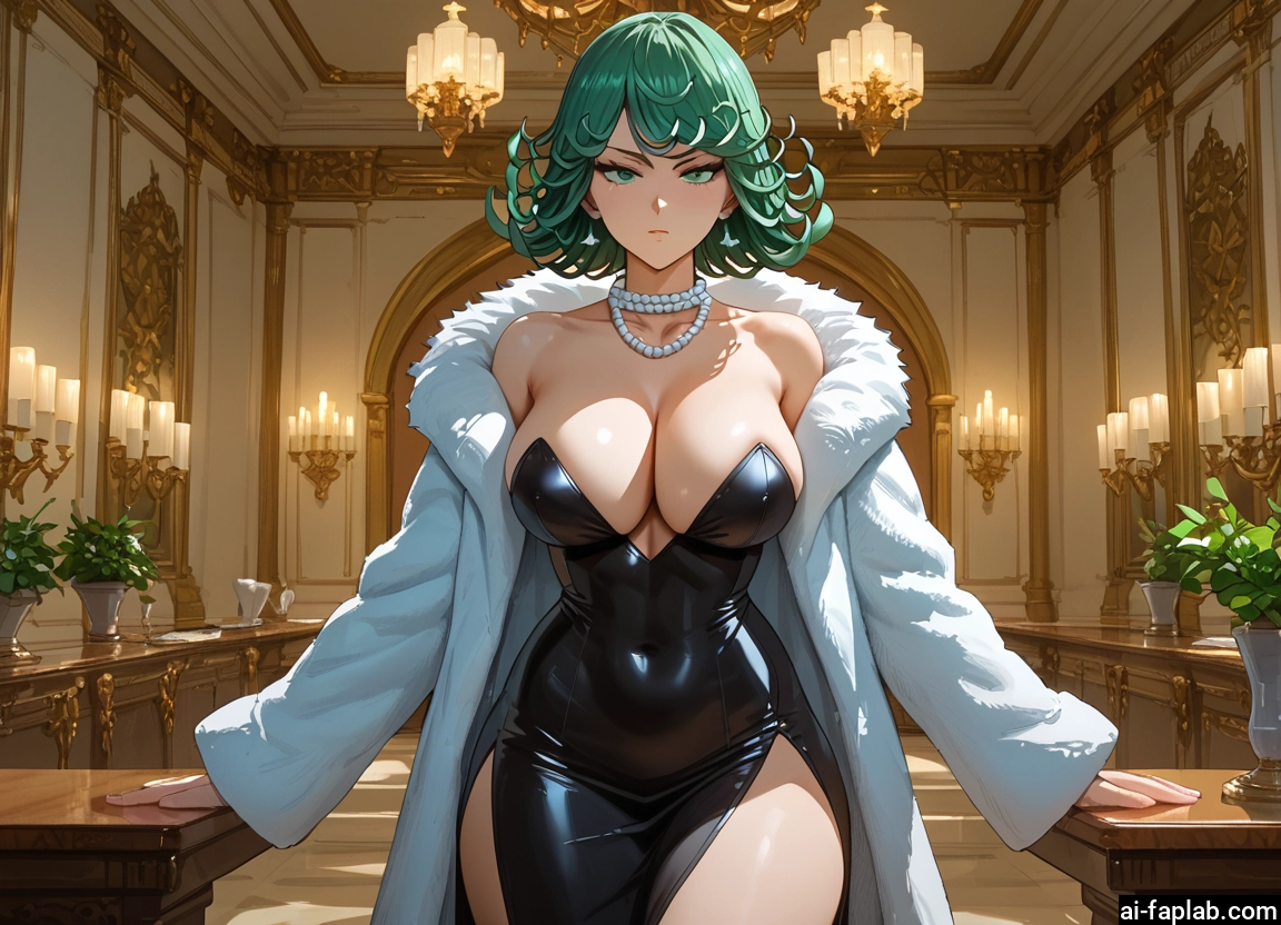 1girl, breasts, dress, jewelry, green hair, large breasts · Yamete.gg