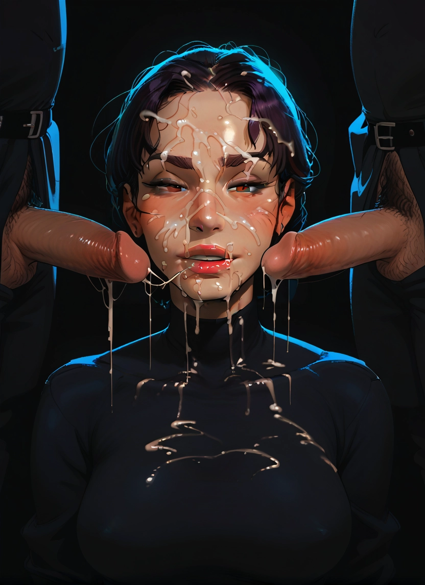 1girl, multiple boys, penis, cum, facial, multiple penises