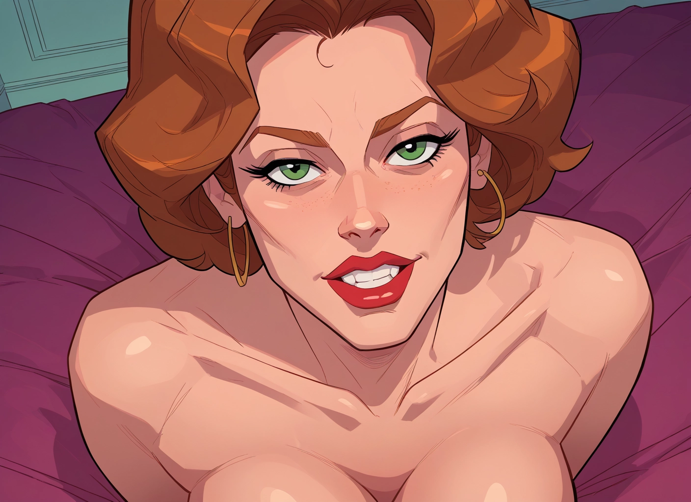 1girl, jewelry, green eyes, earrings, solo, breasts · Yamete.gg