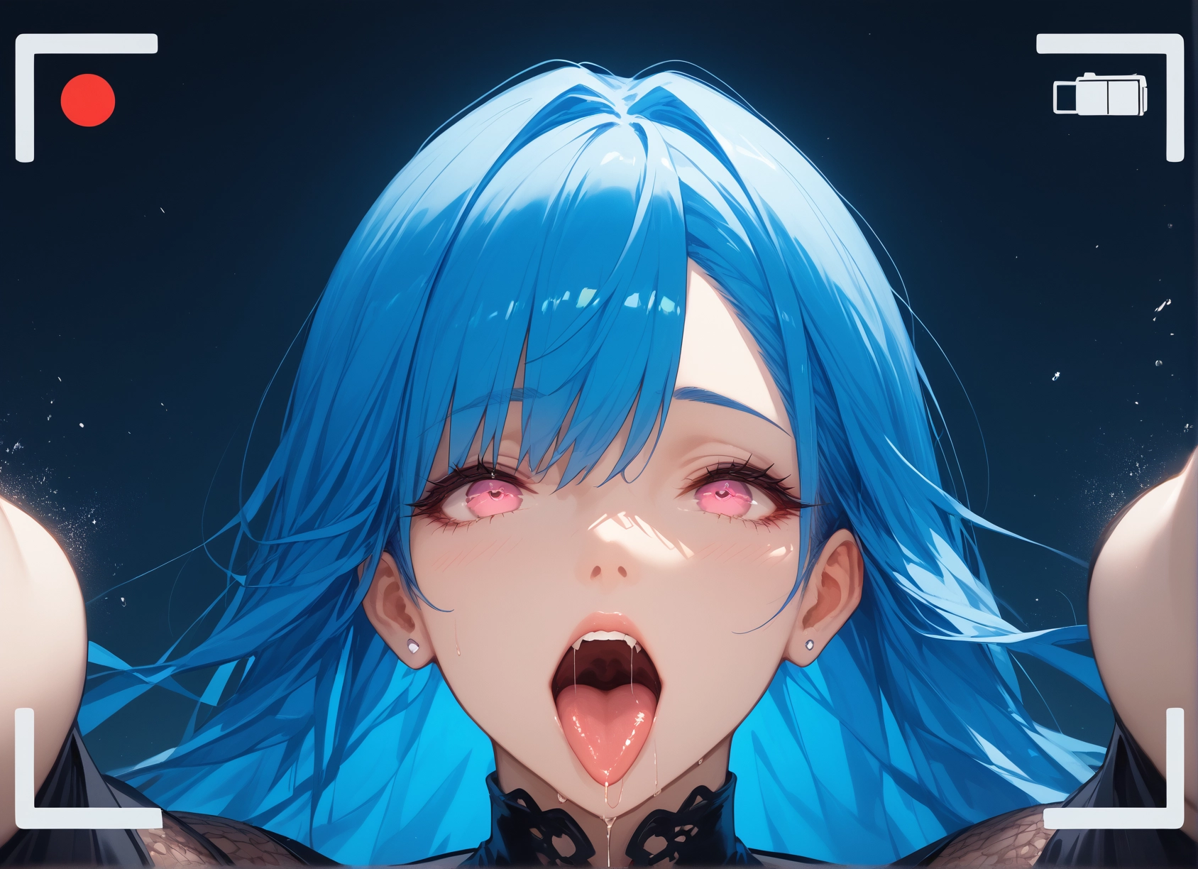 1girl, tongue, tongue out, blue hair, open mouth, solo · Yamete.gg