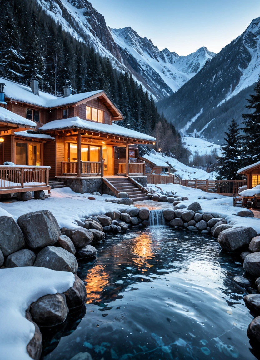 scenery, snow, no humans, outdoors, tree, mountain · Yamete.gg