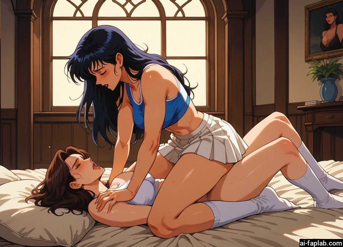 multiple girls, 2girls, skirt, yuri, brown hair, breasts · Yamete.gg