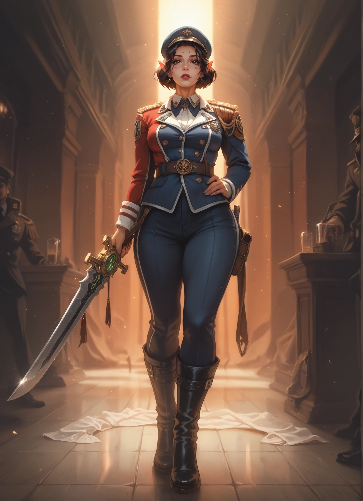 1girl, weapon, sword, pointy ears, boots, hat · Yamete.gg