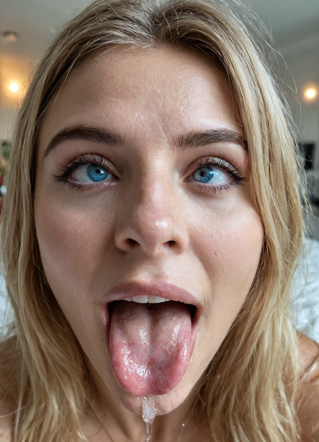 1girl, tongue, solo, realistic, blue eyes, tongue out · Yamete.gg