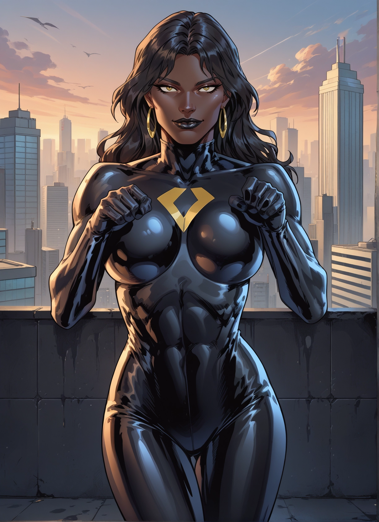 1girl, jewelry, earrings, bodysuit, makeup, breasts · Yamete.gg