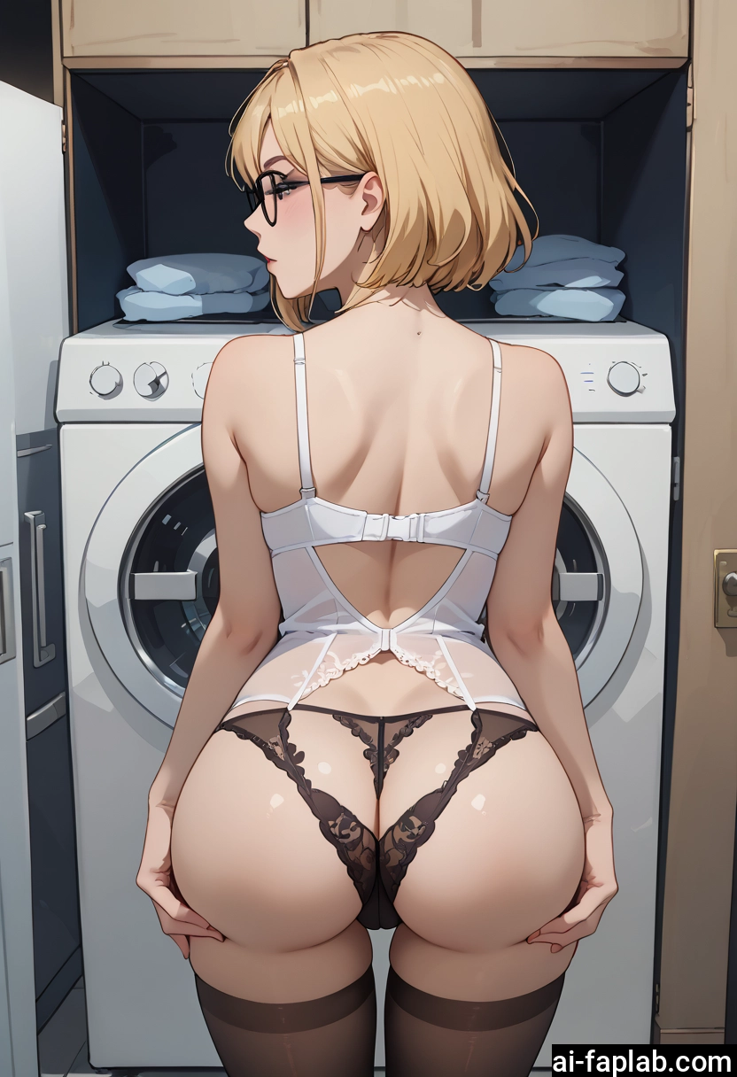 1girl, ass, underwear, panties, glasses, solo