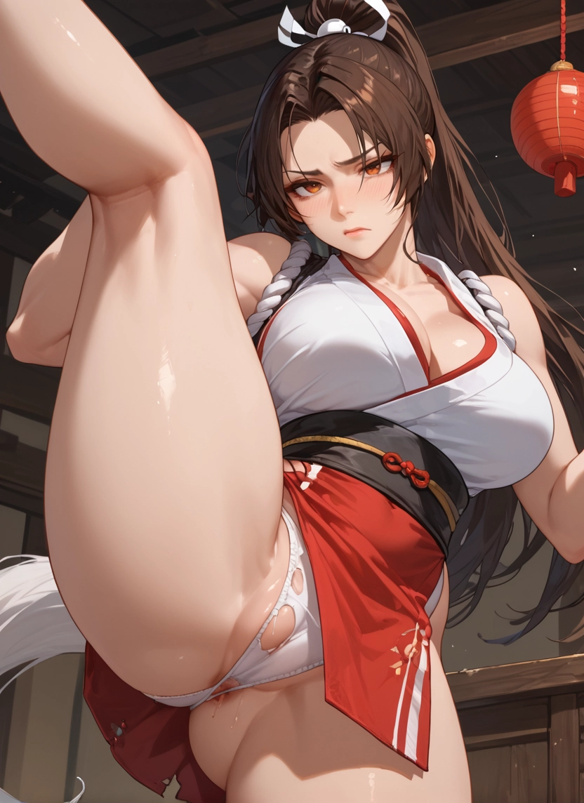 1girl, breasts, brown hair, torn clothes, large breasts, underwear · Yamete.gg