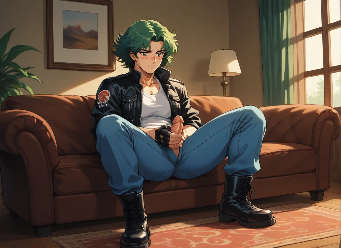 1girl, solo, penis, jacket, boots, masturbation · Yamete.gg