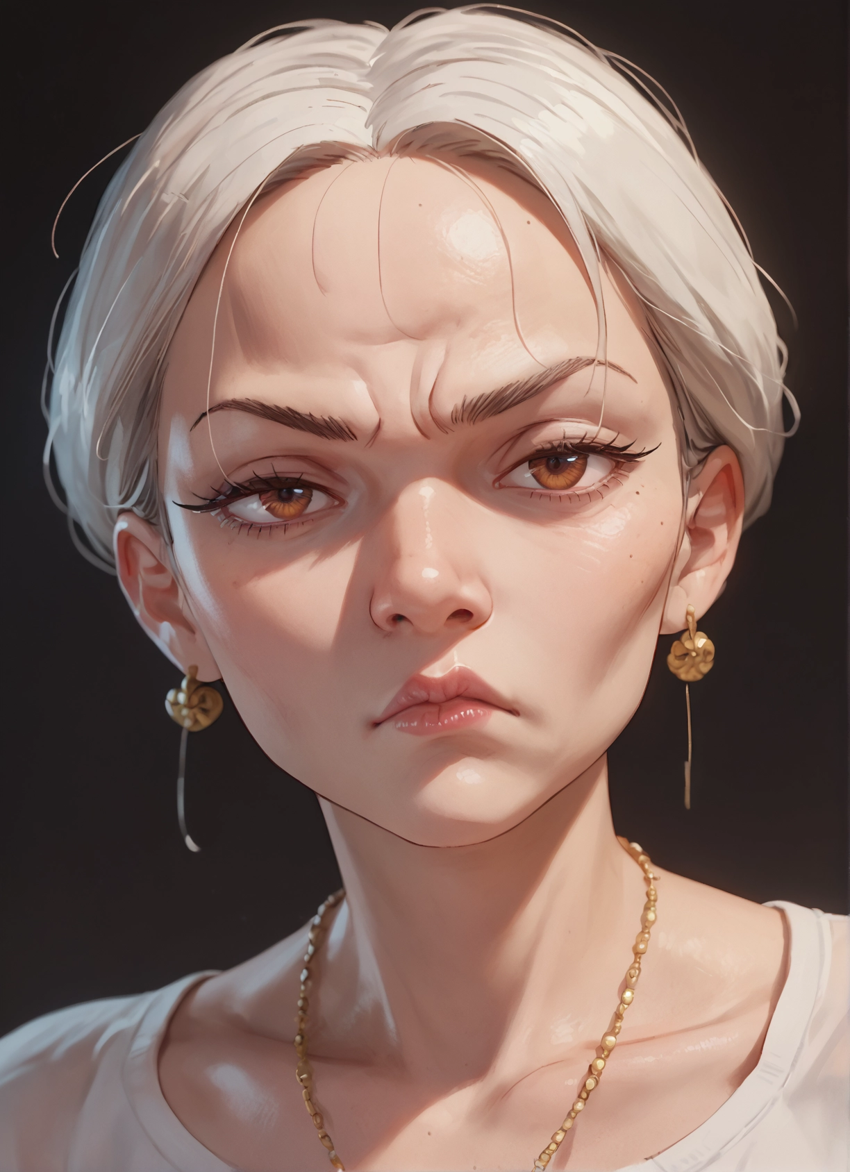 jewelry, solo, 1girl, earrings, necklace, short hair · Yamete.gg