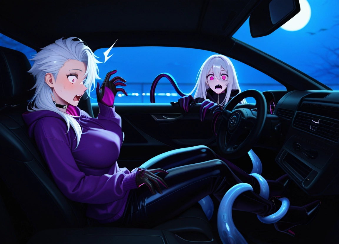 multiple girls, 2girls, breasts, moon, car interior, tentacles · Yamete.gg