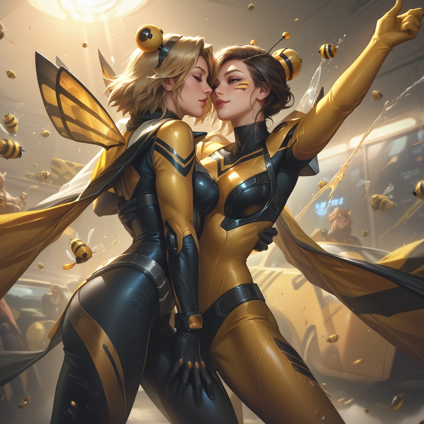 multiple girls, bodysuit, blonde hair, 2girls, wings, breasts · Yamete.gg
