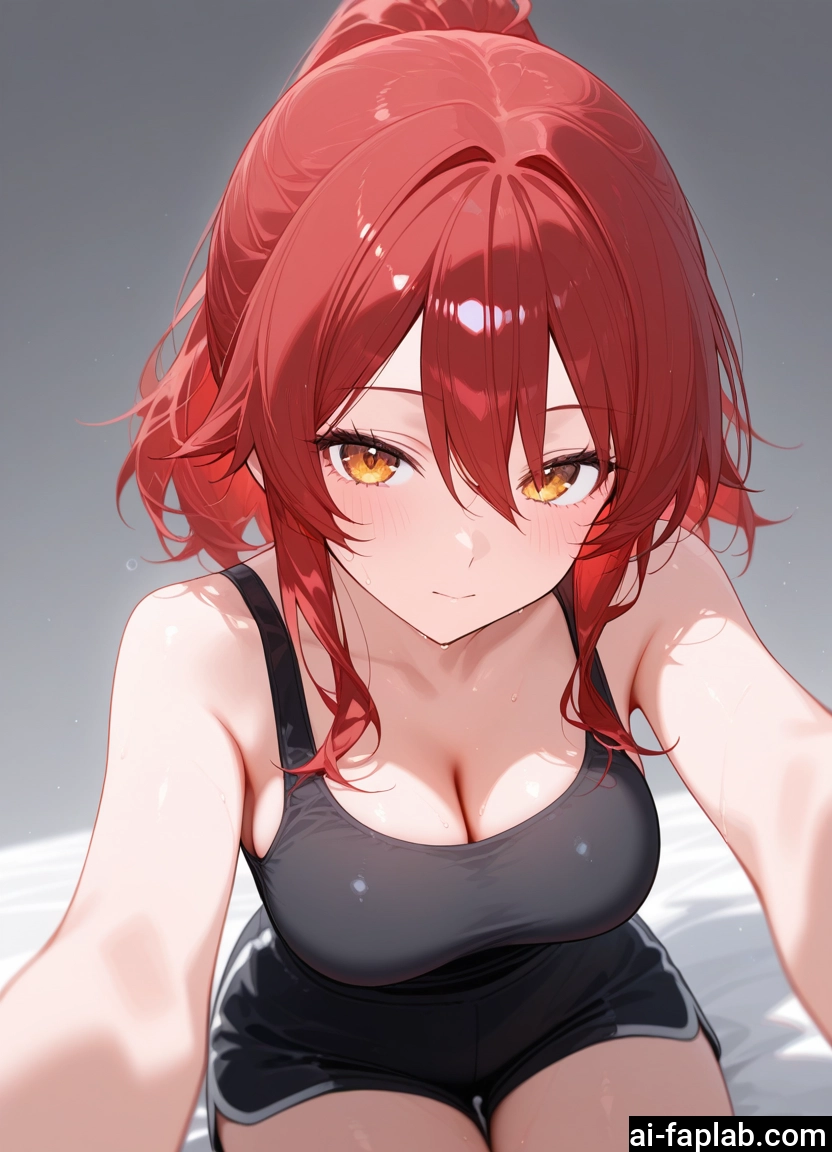 breasts, 1girl, red hair, cleavage, solo, looking at viewer · Yamete.gg