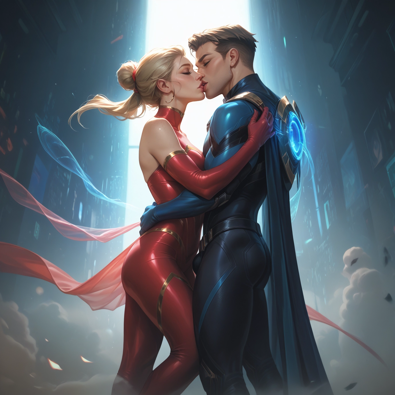 yaoi, futanari, blonde hair, kiss, 1boy, 1girl · Yamete.gg